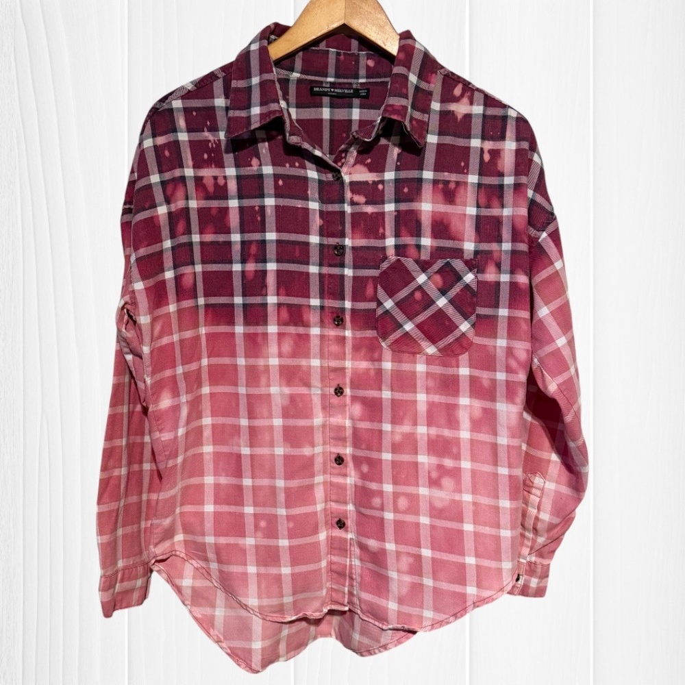 Brandy Melville Upcycled Hand Distressed Long Sleeve Flannel Shirt - Picture 1 of 11
